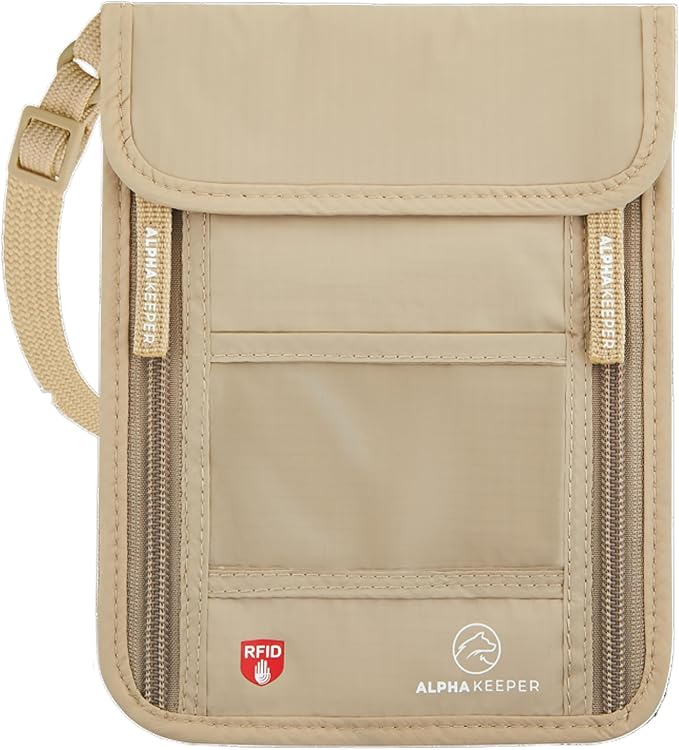 Alpha Keeper Neck Wallet, Travel Pouch For Passport Holder And Documents, RFID Blocking, Beige, Unisex Adult, Travelers, Adults by Alpha+Keeper
