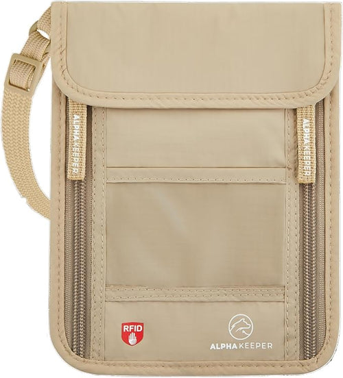 Alpha Keeper Neck Wallet, Travel Pouch For Passport Holder And Documents, RFID Blocking, Beige, Unisex Adult, Travelers, Adults by Alpha+Keeper