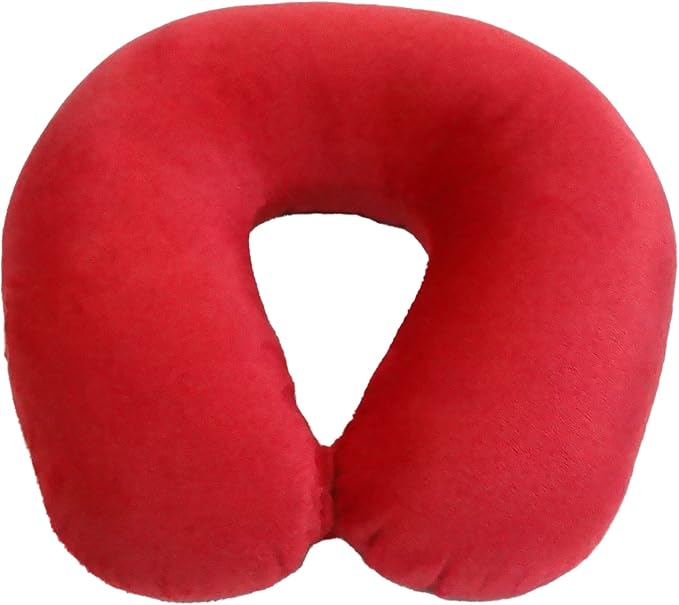 Wolf Essentials Adult Cozy Soft Microfiber Neck Pillow for Travel – Compact, Machine Washable - Perfect for Airplane, Car, or Home Use - Filled and Finished in The USA – Red by WorldsBest