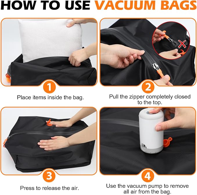 Fantictas Vacuum Travel Bags Kit (1 Pack) - 18L Waterproof & Tear Resistant | Travel Compression Bags with Wireless Vacuum Pump for luggage & Backpacks, Space Saving Vacuum Storage Bags - Image 6