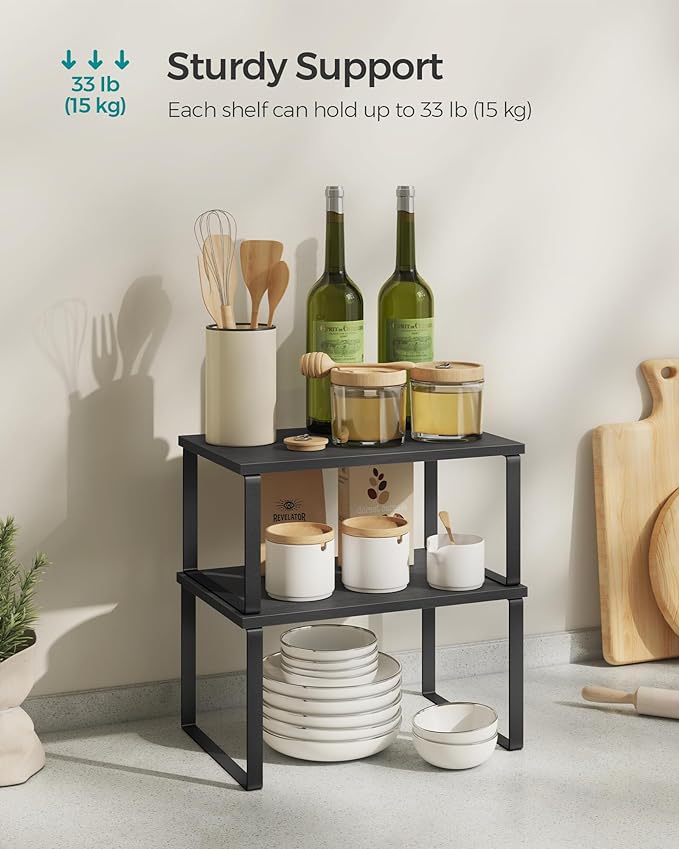 SONGMICS Cabinet Organizer Shelf, Set of 2 Spice Rack, Kitchen Storage | Kitchen Counter Storage Spice Rack, Particleboard, Steel, Ebony and Matte Black, BYSTRO Collection UKCS02B01 - Image 4