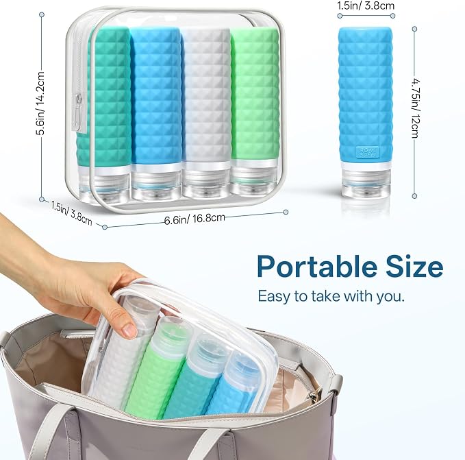 Travel Bottles for Toiletries, TSA Approved Travel Size Containers, Leak Proof Silicone Shampoo Bottles, Small Toiletry Containers with Clear Bag for Shampoo Conditioner Lotion - Image 3