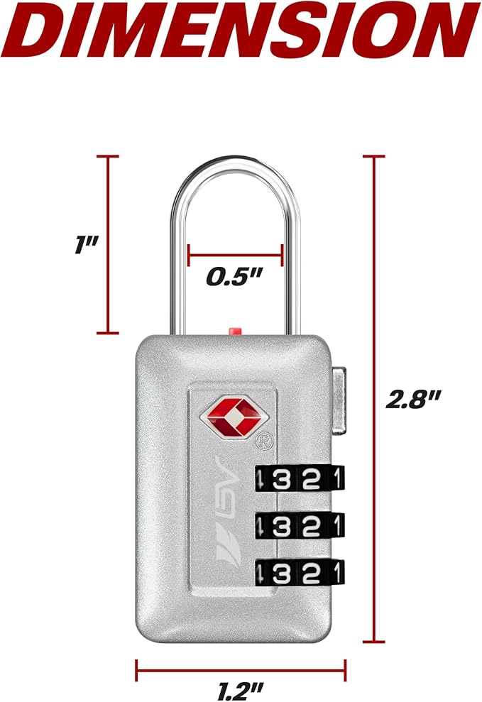 BV TSA Accepted Luggage Travel Lock, Set-Your-Own Combination Lock for School Gym Locker, Luggage Suitcase Baggage Locks, Filing Cabinets, Toolbox, Case (Silver, 2 Pack) - Image 3