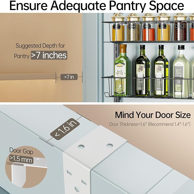 Delamu Adjustable Cabinet Door Organizer, 6-Tier Hanging Spice Rack Organizer, Metal Over the Door Pantry Organizer, Pantry Organizers and Storage Shelves for Kitchen Bathroom Laundry Room, White M - Image 4