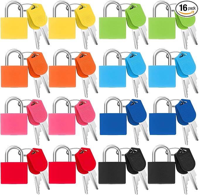 smilixin 16 PCS Suitcase Locks with Keys,Small Locks with Keys,8 Colors | Metal Luggage Padlocks with Key,Lock Luggage Locks Mini Keyed Padlock for Backpack Boxes Laptop Bag School Gym Locker,23 mm by smilixin