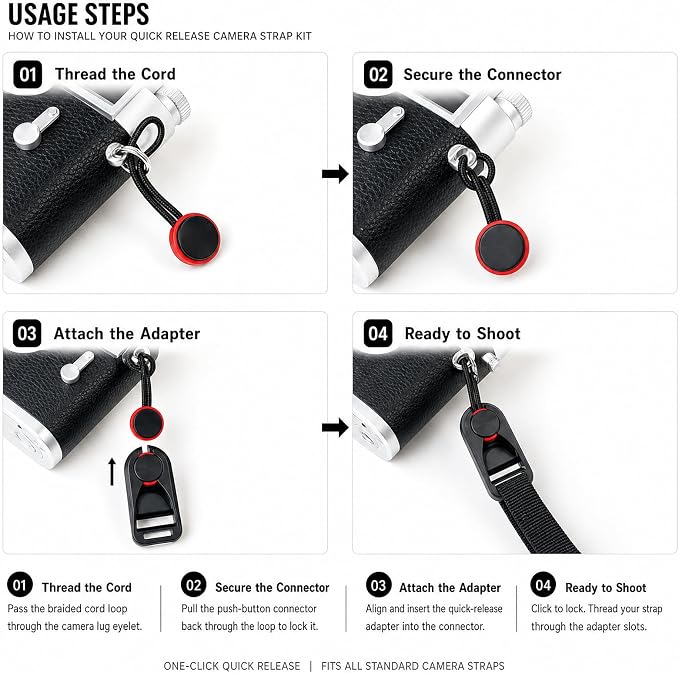 8-Piece Camera Strap Quick Release Connector Kit | Includes quick-release buckles and anchor connectors for DSLR, mirrorless, action cameras, and camera straps. - Image 6