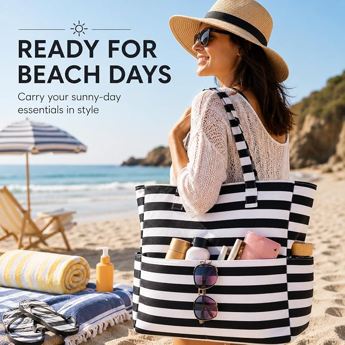 LEDAOU Beach Bag Waterproof Sandproof Women Beach Tote Pool Bag with Zipper for Swim Gym Grocery Travel with Wet Pocket | Sandproof - Image 3