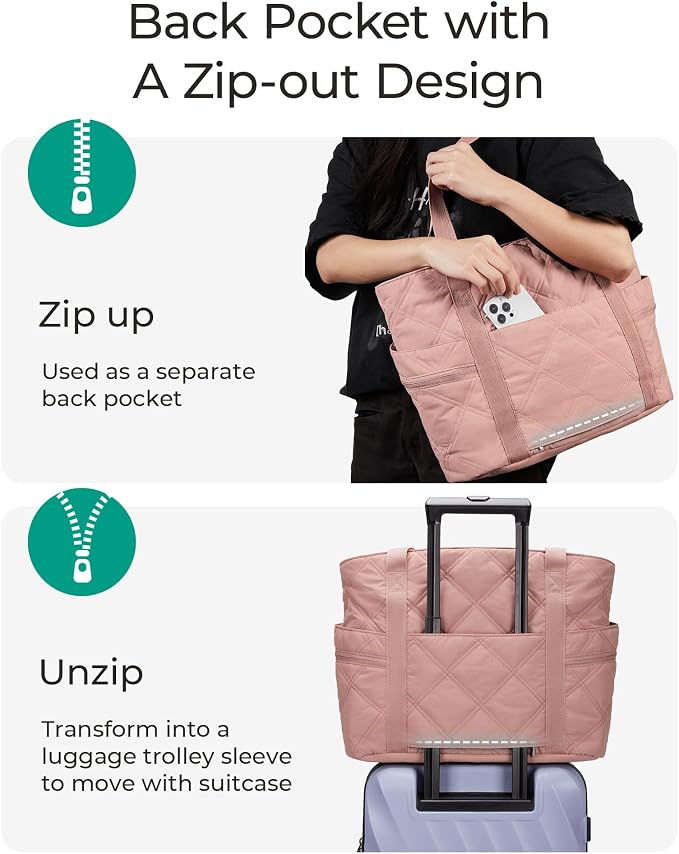 BAGSMART Crush Tote Bag for Women, 20L Puffer Work Tote with Zipper | Quilted Nurse Hospital Bag For Travel College Gym - Image 4