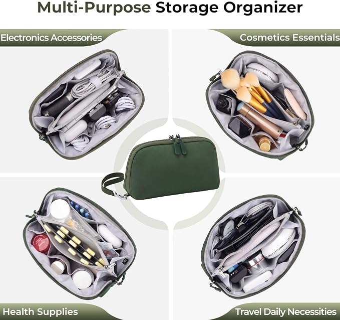 FYY Travel Cable Organizer - 8 Compartments, Lightweight, Water Repellent | With Wrist Strap, Portable Tech Pouch for Cord Charger, Travel and Business Trips Use, Soft Shell Nylon, Green (Medium) - Image 8