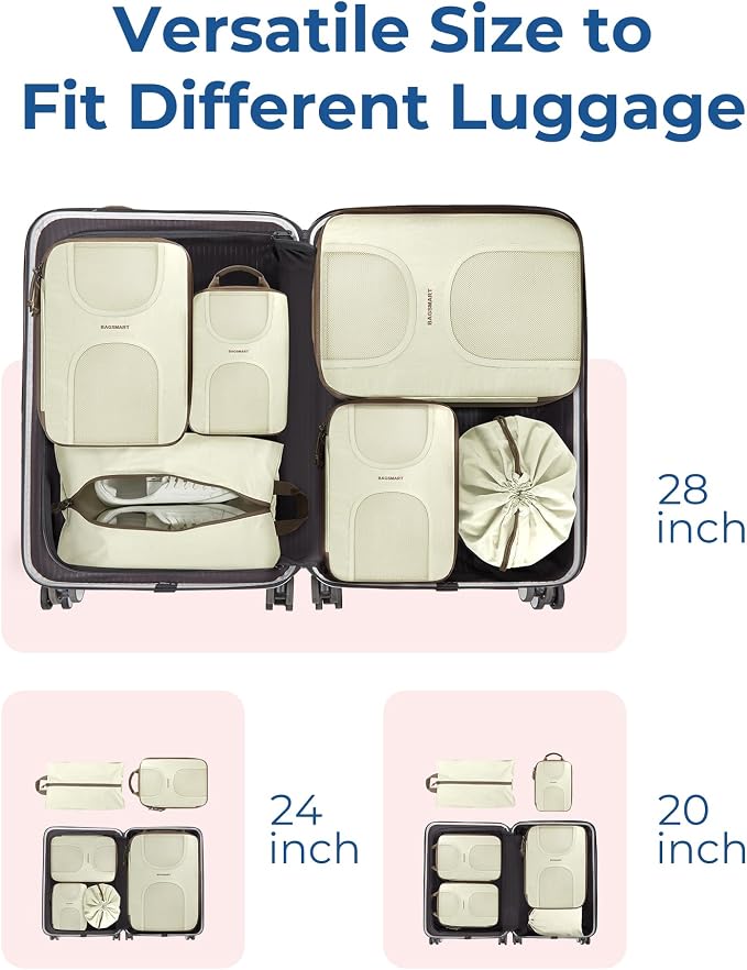BAGSMART 6 Set Compression Packing Cubes, Travel Luggage Organizer Bags - Image 3