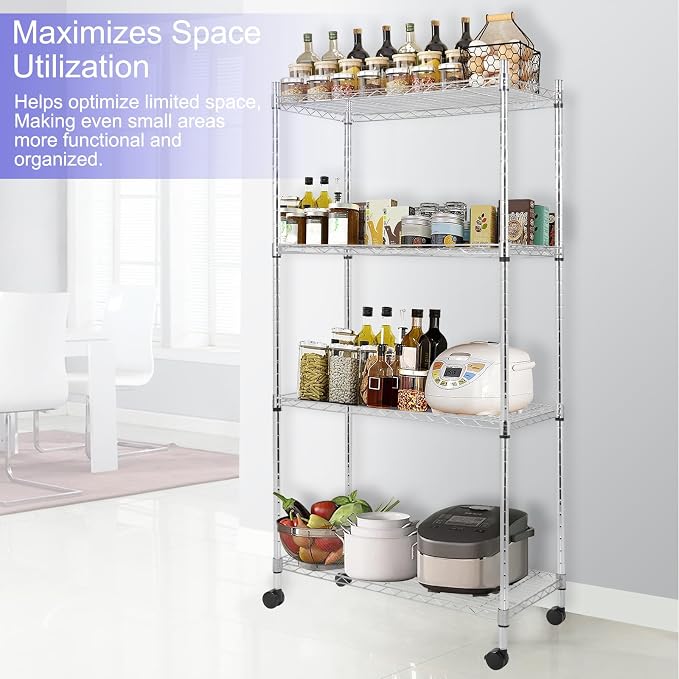 Whitmor 4 Tier Storage Shelves, Heavy Duty with Wheels, Adjustable Steel Organizer Wire Rack, 400 lbs Capacity per Shelf, Max 1600 lbs Total for Garage, Kitchen, Plant, 36" L x 14" W x 54" H, Chrome - Image 5