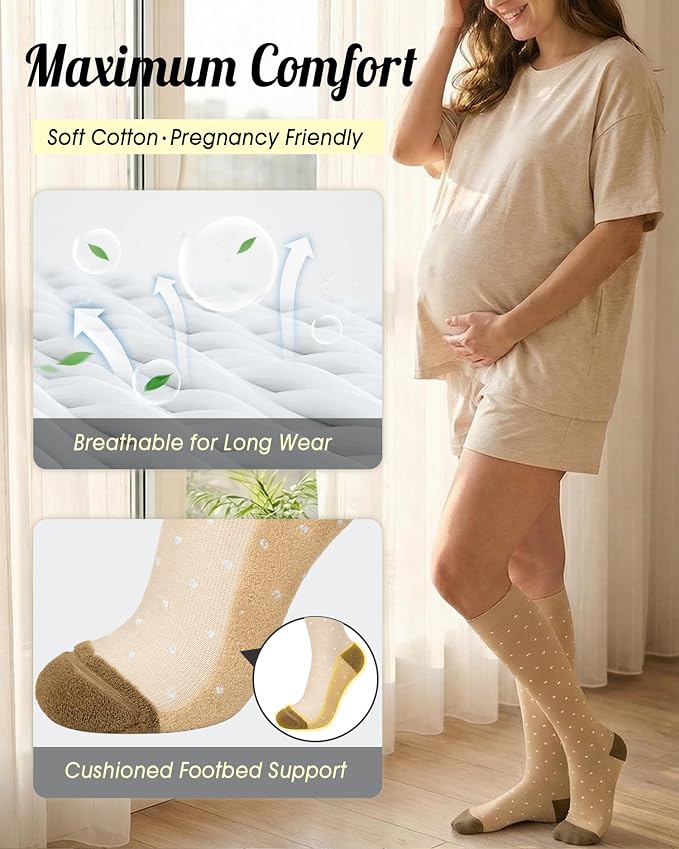 CTHH Soft Cotton Compression Socks for Women Men 20-30mmHg Knee High Socks | Support Circulation for Running, Flying, Nurses, Pregnancy (2 Pairs) - Image 5