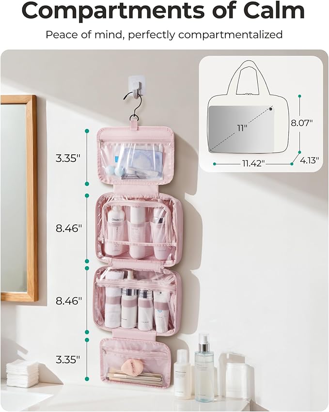 BAGSMART Travel Toiletry Bag for women, Portable Hanging Hook Makeup Bag Organizer, Waterproof Makeup Cosmetic Bag, for Full-Size Accessories, Toiletries,Purple - Image 2