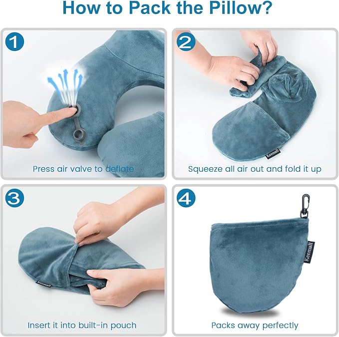 Keemall Inflatable Travel Neck Pillow for Airplane & Long Flights, 2 Pack | Upgraded Support Inflatable Neck Cushion, Ergonomic Design, Washable Cover for Sleeping & Traveling, Long Flights - Image 7