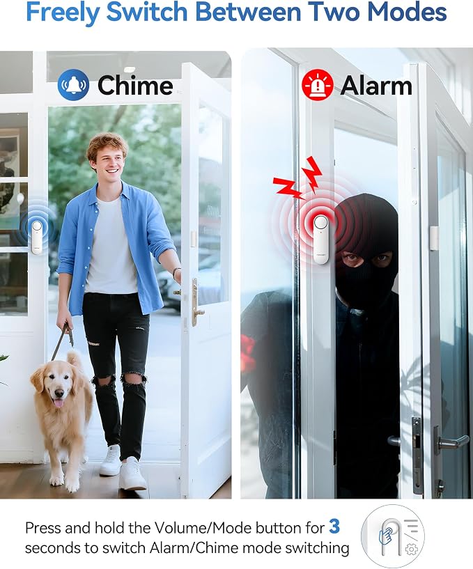 TECKNET Door Alarms When Opened, Window Door Alarm for Kids Safety, 2-in-1 Alarm & Chime, Door Sensor for Home Security, 3-Level Volume Control, Window Alarms for Garages, Apartment, 6Pcs - Image 2