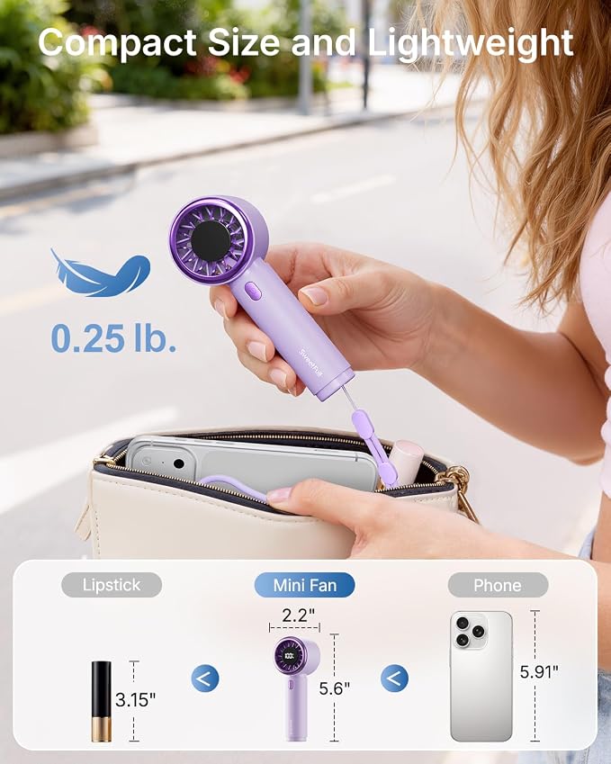 SWEETFULL Portable Handheld Fan, Mini Rechargeable Personal Hand Fan | Strong Airflow, Pocket-Sized, Up to 12H, 5 Speeds, Quiet Cooling Travel Essentials, Cute Gifts for Women, Girls, Lash, Makeup - Image 4