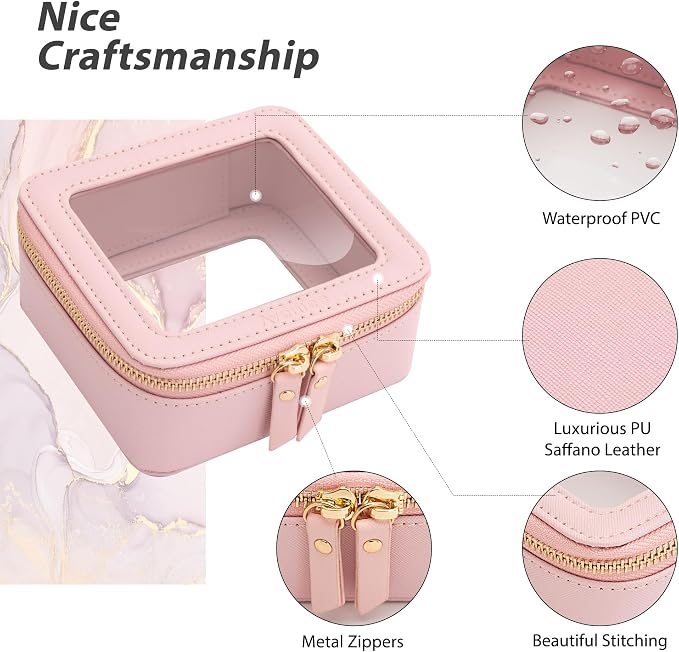 Aveniee Small Clear Makeup Bag,Mini Travel Toiletry Organizer TSA Approved,Waterproof Cosmetic Case with Zipper,Cute Car Essentials Pouch for Women,Pink - Image 2