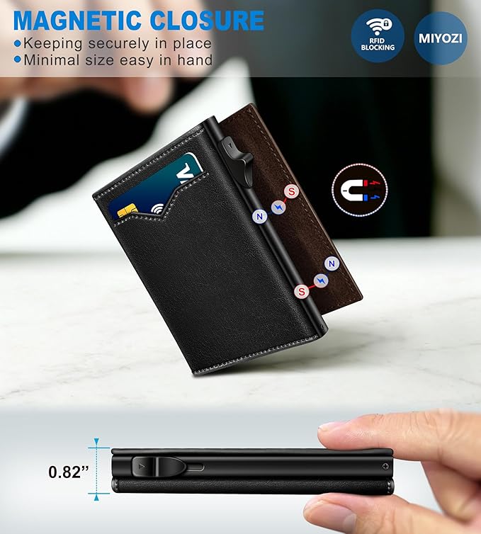 Wallet for Men,with Cash Pocket 2 ID Window 9-13 Cards,Metal Case Smart Slim Pop Up Credit Card Holder Flip with Magnetic Closure RFID Blocking Trifold wallet with Gift Box - Image 3
