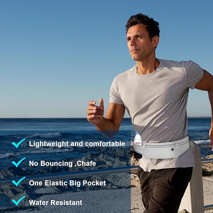 Slim Running Belt for Women Men,Runners Fanny Pack Phone Holder,Money Belt,Running Gear Accessories,with 3 Pockets (Gray) - Image 3