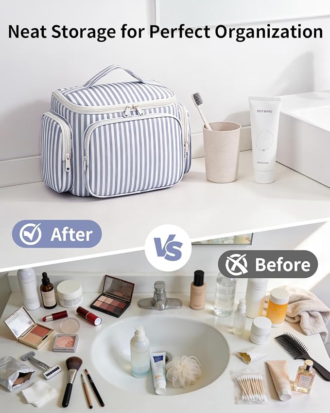Narwey Hanging Travel Toiletry Bag for Women, Large Makeup Cosmetic Bag | Wide Open, Organized Pocket, Dry Wet Separation, Portable Bathroom Travel Bag for Full Size Toiletries, Vivid Pattern, Gifts - Image 8