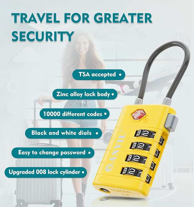 ANVIL TSA Approved Luggage Locks with Search Alert Indicator, 4-Digit Combination Suitcase Lock, Advanced TSA008 Core Heavy Duty Anti-Theft Travel Lock for Double Zippers, Backpacks - Image 5