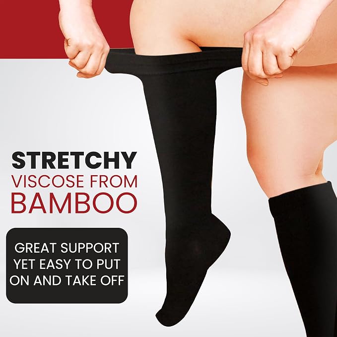 BAMS Plus Size Compression Socks Wide Calf XL XXL XXXL – Graduated Knee-High Support, Viscose from Bamboo Easy-On/Easy-Off - Image 3
