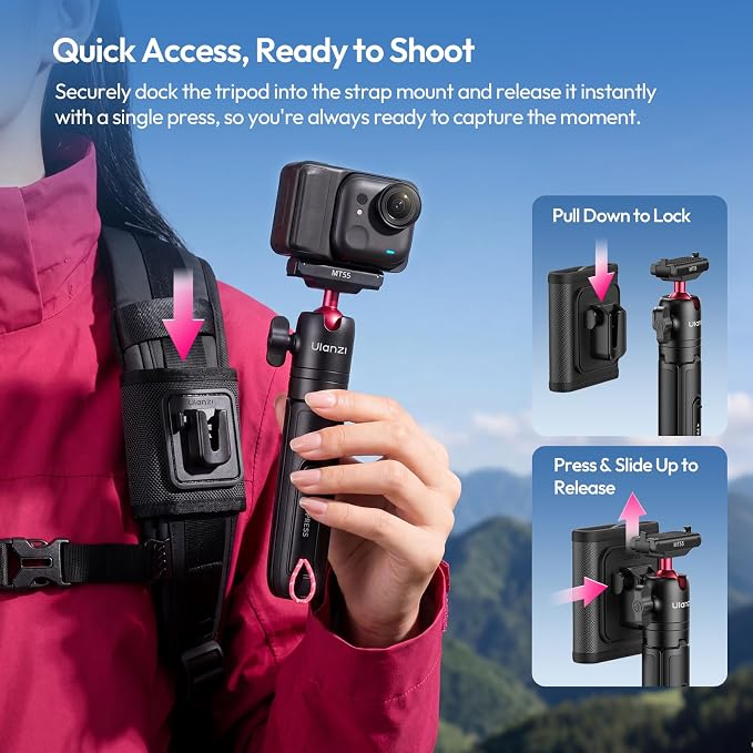 ULANZI Magnetic Mini Tripod Selfie Stick for Action 6/Nano/Xtra Atto | Mantis Hook, Quick Snap Strap Mount, Magnetic Base for Action 6 Nano, 4-Section Extension, 360° Ball Head - Image 3