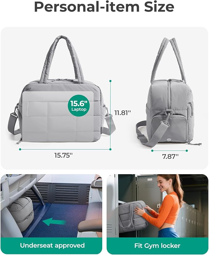 BAGSMART Gym Bag for Women, Carry on Travel Duffel Bag, Water-resistant Weekender with Shoe Compartment for Gym Travel Work, Grey, Medium - Image 2