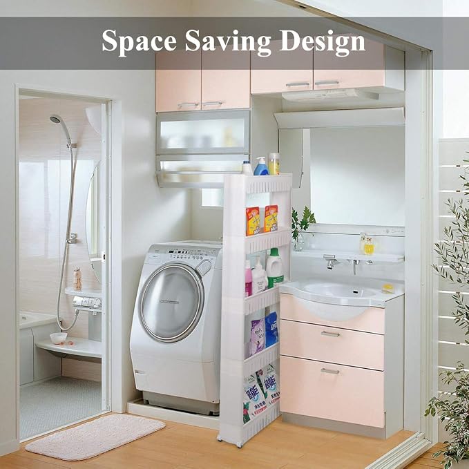 Laundry Room Organizer, Mobile Shelving Unit Organizer with 4 Large Storage Baskets, Gap Storage Slim Slide Out Pantry Storage Rack for Narrow Spaces, 4 Tier … - Image 6