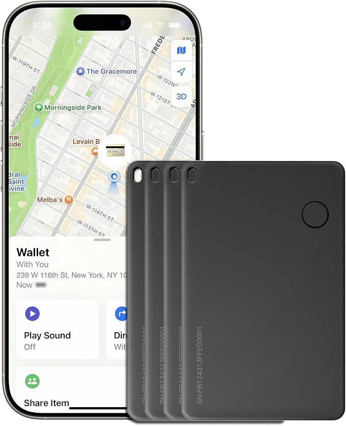 Wallet Tracker Card, Rechargable, Works with Apple Find My, iPhone (iOS Only), Bluetooth Item Locator for Luggage, Bags, Passport, IP68 Waterproof (4 Pack) by Unknown