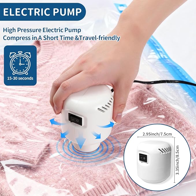 Vacuum Storage Bags with Electric Pump 8 Pack Jumbo Size | Saving 80% space Reusable double-zip seal keeps items fresh,high-capacity packing sacks compress bedding & clothes - Image 6