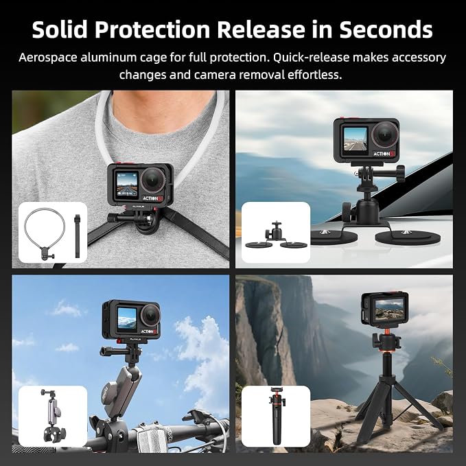Grip Kit for DJI Action 5 Pro 4 3 (with Cage), Handle Holder Bundle Expansion Mount with Shutter Button, Quick Release Adapter, Cold Shoe for DJI Osmo Action 5 Pro 4 3 Accessories - Image 8