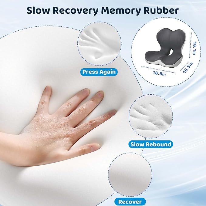 Ergonomic Memory Foma Car Seat Cushion Reducing Sciatica Pressure | Truck Driver Long Sitting Hemorrhoid Pillow, Thick Non Slip Wheelchair Cushions, Comfort Chair Back And Tailbone Cushion - Image 2