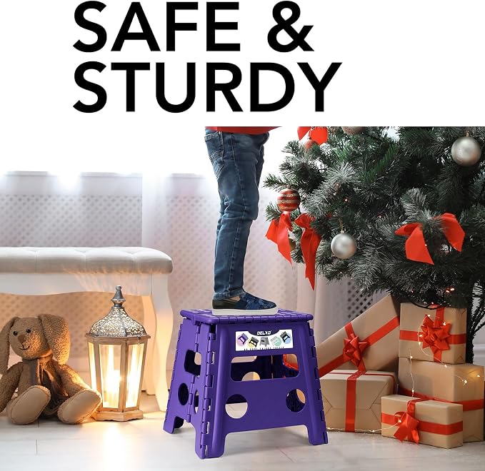 Delxo Folding Step Stool 13 Inch,300 Lbs Step Stool for Adults Purple | Foldable Step Stool 13",Non-Slip Foot Stools with Handle,Lightweight Collapsible stools for Kitchen,Bathroom,Bedroom,Garden - Image 3
