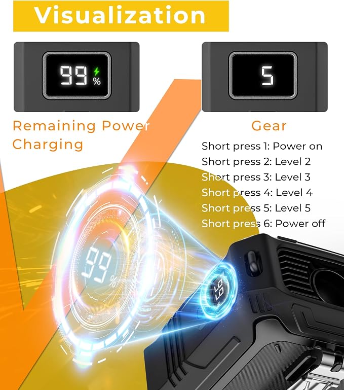 TUNISE Portable Fan with 5-Speed Settings, Dual-Sided Clip on Wearable Belt Waist Fan for 8000mAh, 2 Settings including Flashlight,Travel Essential for Outdoor Camping as Power Bank - Image 5
