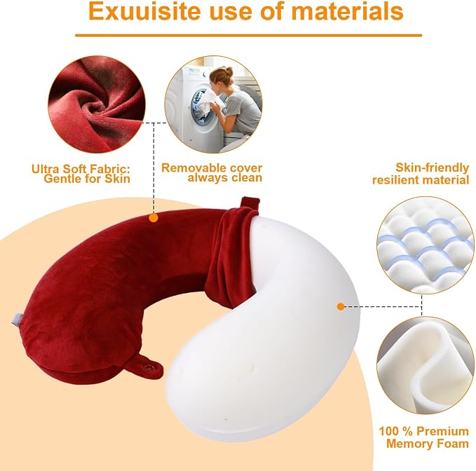 Travel Pillow,100% Pure Memory Foam U Shaped Neck Pillow,Super Lightweight Portable Headrest Great for Airplane, Car,Home,Office,Sleeping Rest (Wine red) - Image 4