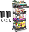 Goovilla 4 Tier Rolling Utility Cart Organizer with Removable Drawer, Black | Stable and Sturdy Rolling Storage Carts with 2 Lockable Wheels for Bathroom, Kitchen, Snack, Craft, Makeup, Baby Essentials by Goovilla