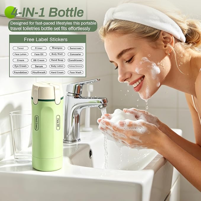 4 in 1 Travel Dispenser Bottle, 4 Pack 30ML Travel Bottles for Toiletries, 4 in 1 Travel Dispenser with Label, Leakproof & TSA Approved Portable Containers for Shampoo Lotion Conditioner Cream - Image 6