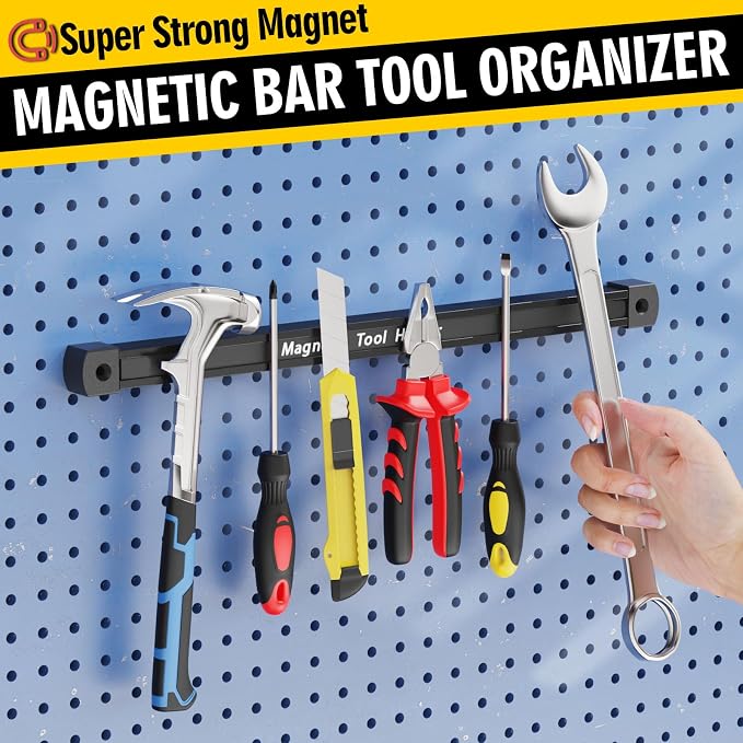 Double Sided Magnetic Tool Holder, 12 Inch Magnetic Tool Bar, Heavy Duty Wall Mount Strip with Ultra Strong Magnet for Garage, Workshop, Jobsite, Shed and Kitchen (2 Pack) - Image 6