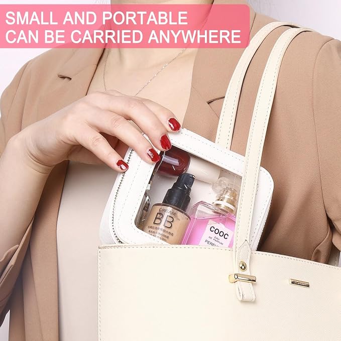 Pinkmik Mini Clear Makeup Bag, White, MINI | Small Size, Zipper Closure, Cosmetic & Toiletry Case, Purse Organizer, Car Essentials - Image 2