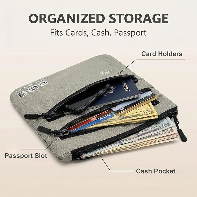 Passport Holder Bag Travel Wallet RFID Blocking Pouches, Two-Piece Set | Currency and Passport Organizer, Travel Essentials Pouch for Men Women, Ultra-slim, Lightweight - Image 4