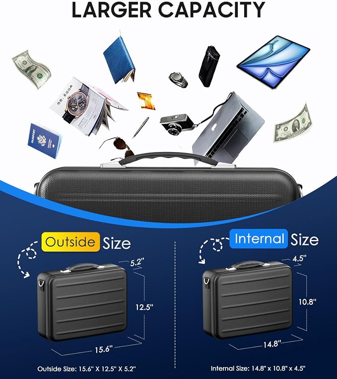 Fireproof Document Box with Lock, Hard-Shell Fireproof Safe Box | Fire proof Lock Box for Home Documents, Portable Travel Fire Proof File Box for Passport Laptop Certificates, Black - Image 7