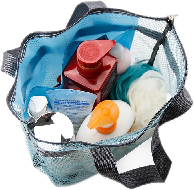 Mesh Shower Caddy Bag Portable Hanging Toiletry and Bath Organizer with Zipper for Travel, Gym, Camping, College Dorms, Beach - Image 4