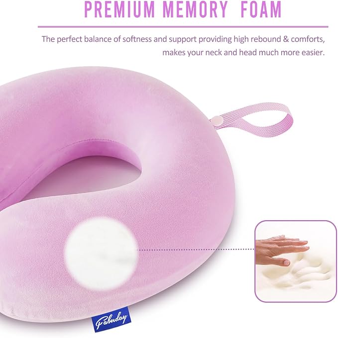 Travel Neck Pillow Memory Foam for Airplane Traveling Light Purple | Travel Neck Flight Pillow with Attachable Snap Strap Soft Washable Cover for Car, Home, Office, Head Neck Support - Image 4