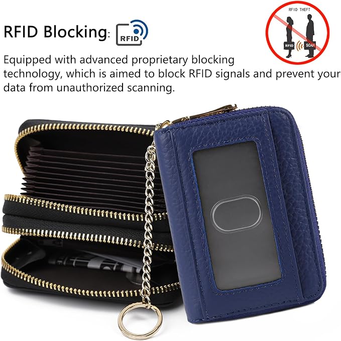 imeetu RFID Credit Card Holder, Small Card Wallet Women, Leather Card Case | Genuine Leather Women's Card & id Cases, Change Coin Purse with Zipper Keychain id Window, 20 Colors & 3 Styles, Daily, Gifts - Image 5