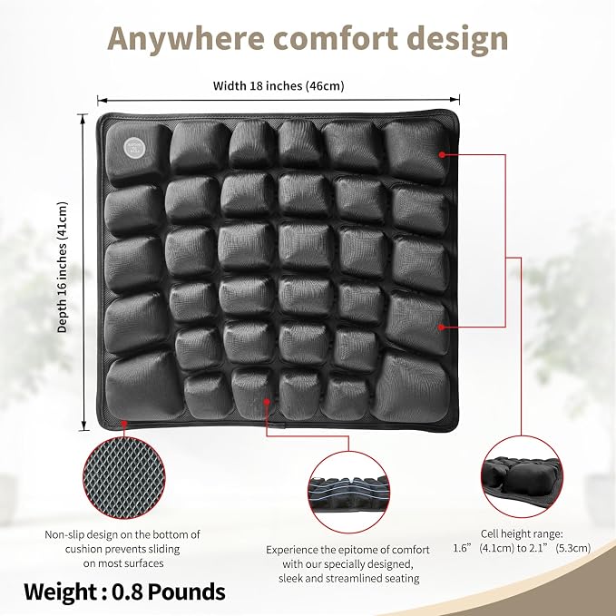 Everywhere Comfort Seat Cushion with Built-in Pump - Lightweight Foldable Air Cushion for Stadium, Travel, Office & Outdoor Seating - Ergonomic Pressure Relief Pad, 0.8 lb - Image 5