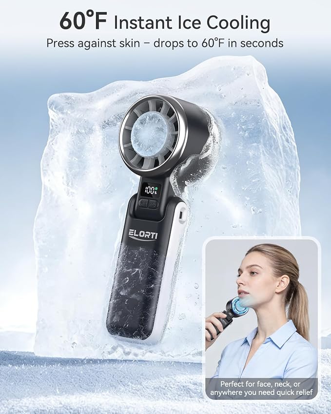 Portable Fan, Handheld Fan with Turbo & Ice Cooling, 5-Speed 4000mAh Rechargeable, 3-in-1 Foldable Small Travel Hand Fan, Lightweight Compact & Quiet for Beach, Outdoor, for Women & Men -Black - Image 2