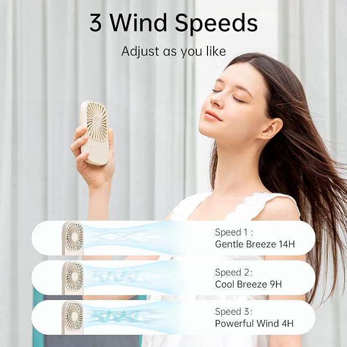 JISULIFE Handheld Mini Lash Fan with Bracket, Small Portable USB Rechargeable Personal Makeup/Eyelash Fan with 3 Speeds for Women Mom Girls Office Outdoor Travel Beige | For Office, Outdoor & Travel, with Bracket, Portable for Makeup, Gift for Women, M... - Image 5