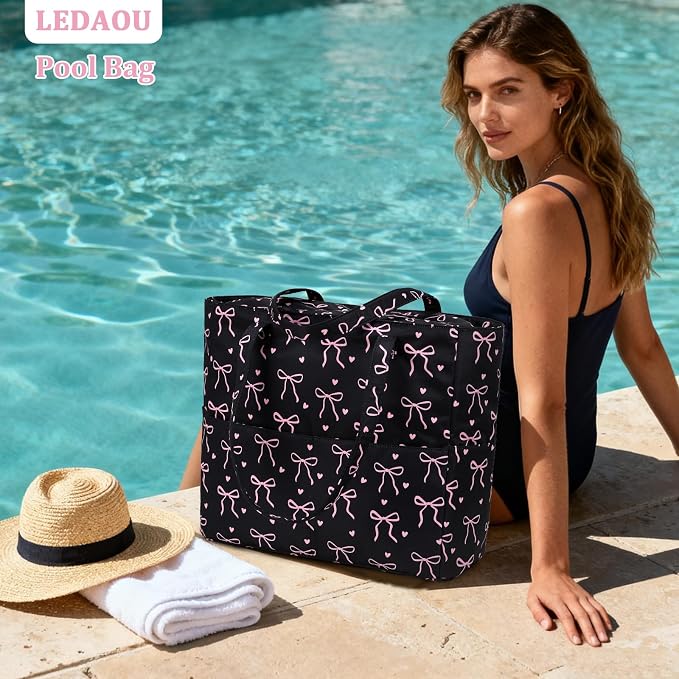 LEDAOU Large Beach Bag for Women, Waterproof Sandproof Tote Bag with Zipper | 36L Pool and Swim bag with Zipper, Wet/Dry pocket and 7 Pockets for Beach Days, Cruises, Vacations and Family travel - Image 3