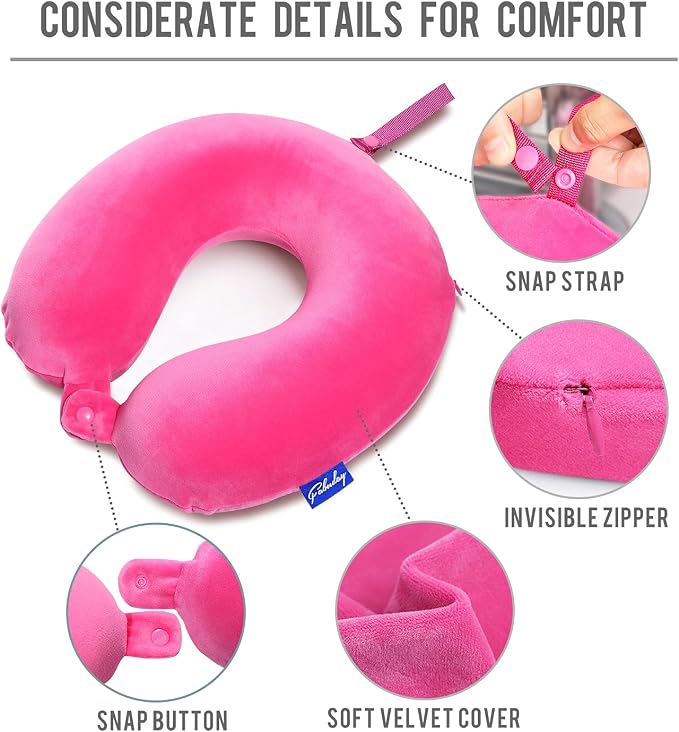 Memory Foam Neck Pillows for Travel - Travel Neck Pillows for Airplanes with Attachable Snap Strap Soft Washable Cover, Flight Neck Pillows Provide Neck Rest for Traveling, Car, Home, Office, Pink - Image 6